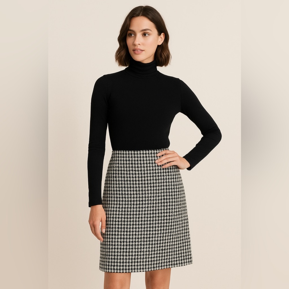 Georgiou Studio Houndstooth Tweed Knee-Length Skirt Black and Cream Size Large